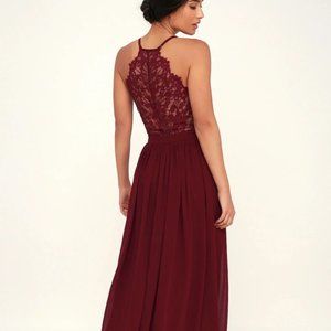 Lulus Love Spell Burgundy Lace-Back Maxi Dress